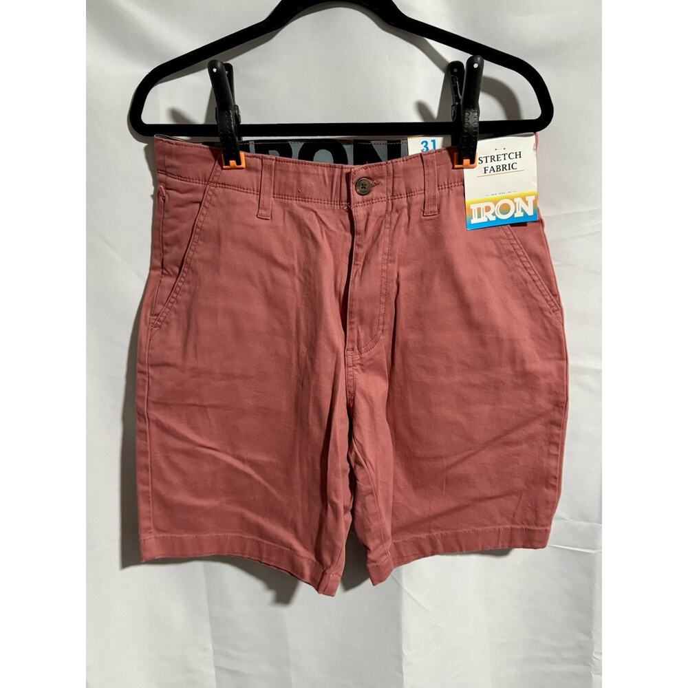 New Iron Co Stretch Shorts Mens 31 Flex Waist Flat Front NWT $42 Dark Coral Pink